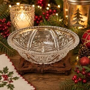 Anchor Hocking Decorative Bowl Etched Clear Cut Glass Round 8" Vegetable Salad